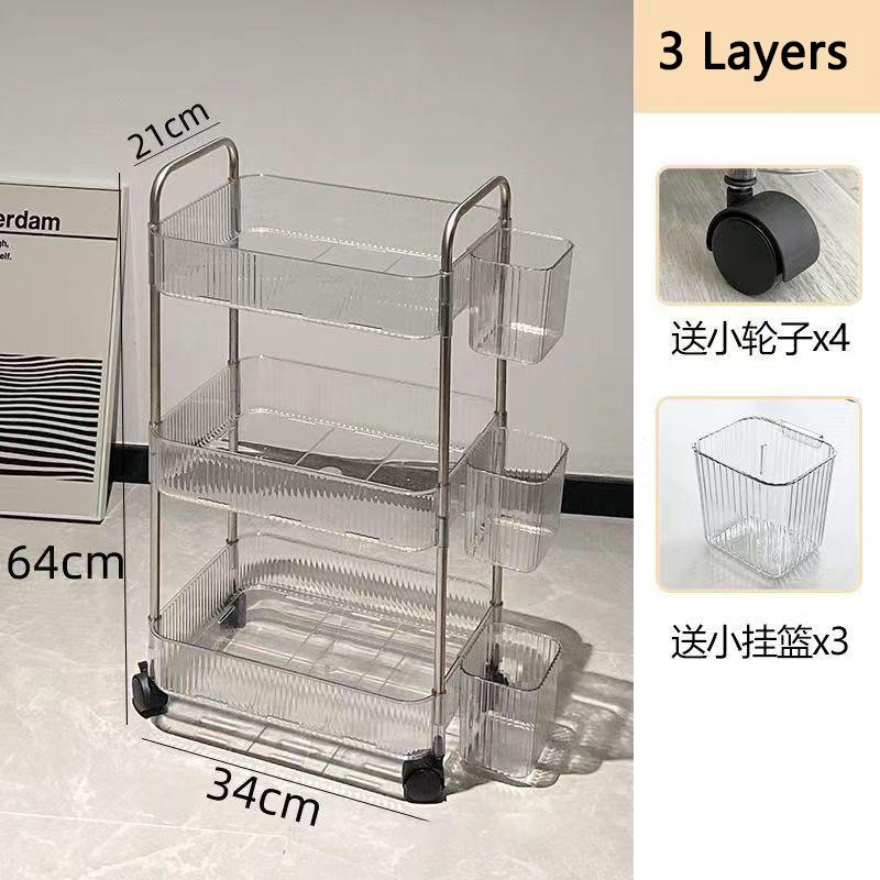 

Acrylic Storage Cart with Hanging Basket, Multi-functional Storage Rack for Bedroom, Bathroom, Kitchen ,Home Organizer