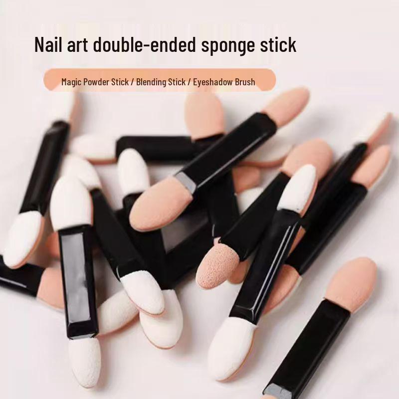 Aurora Mirror Nail Art Blending Stick - Double-Ended Sponge & Eyeshadow Brush, Disposable Makeup Tool