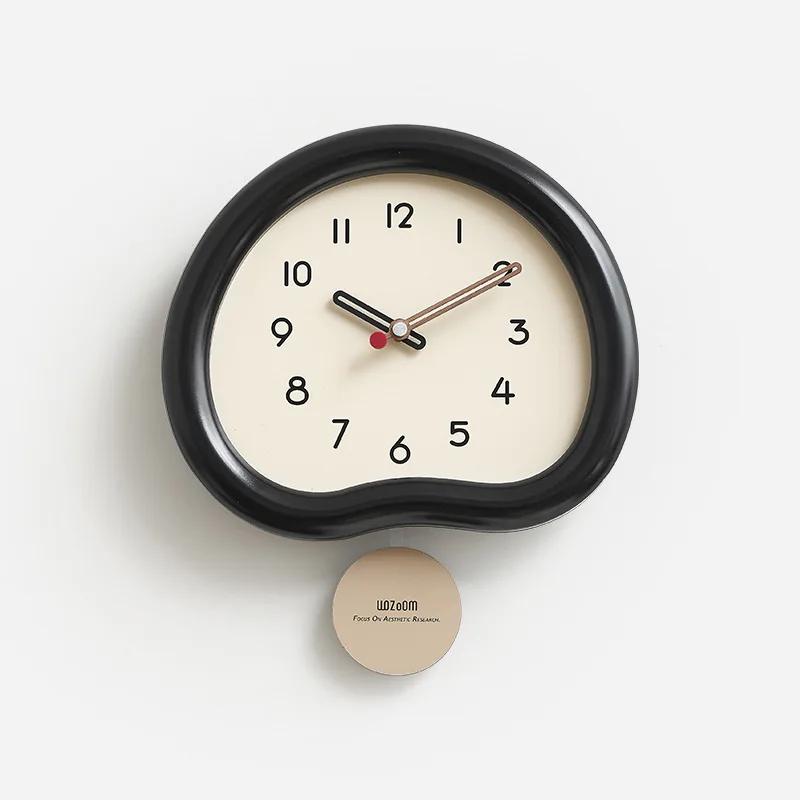 2026 Modern Silent Large Wall Clock with Creamy Style Swinging Pendulum Fresh Minimalist Design Clock Living Room Home Decor