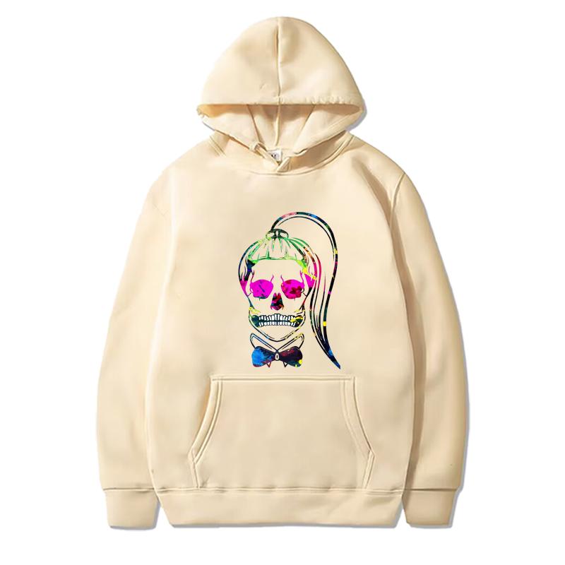 Born This Way Neon Paint Skull Sticker Hoodie Men Women Vintage Long Sleeve Streetwear Print Graphics Oversiz Hoodie Unisex