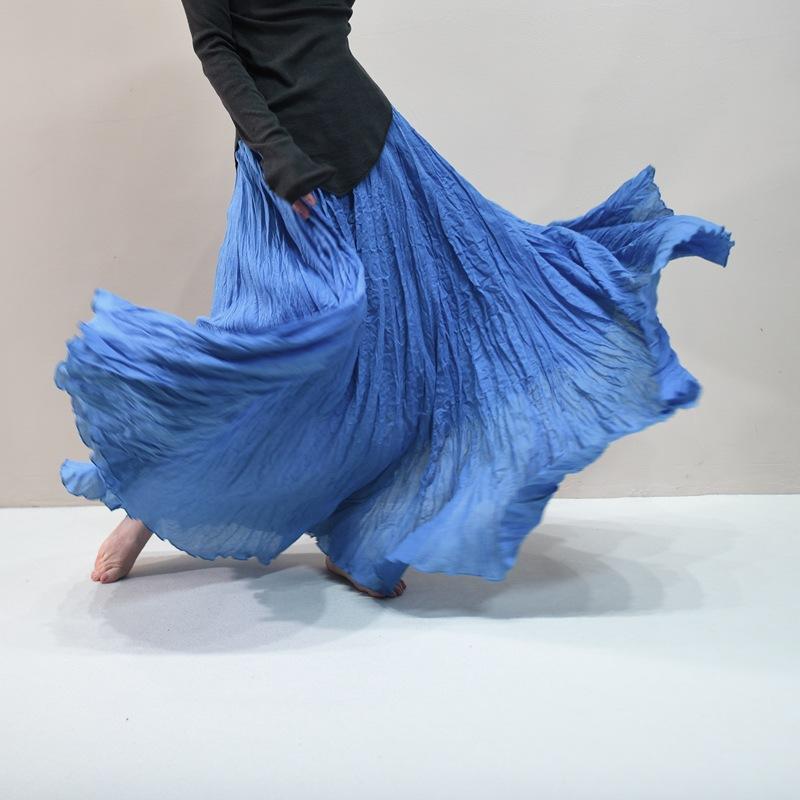 Women's Linen Maxi Skirts Summer Boho Solid Beach Elastic High Waist Pleated A-Line Flowy Swing Long Maxi Skirts Elastic Waist Long Skirt for Women