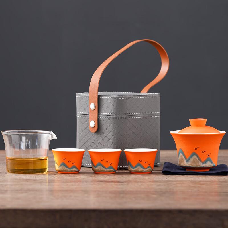 Portable Ceramic Travel Tea Set with 1 Pot and 3 Cups