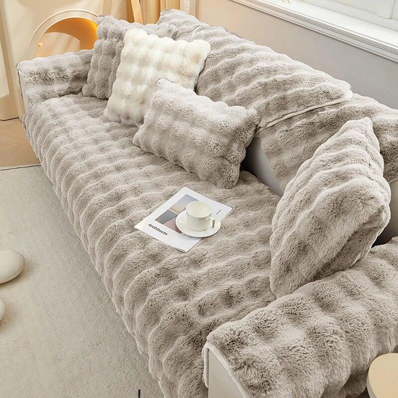 Thicken Rabbit Plush Sofa Slipcover Universal Non-slip Super Soft Sofa Towel Couch Cushion For Living Room Modern Home Decor