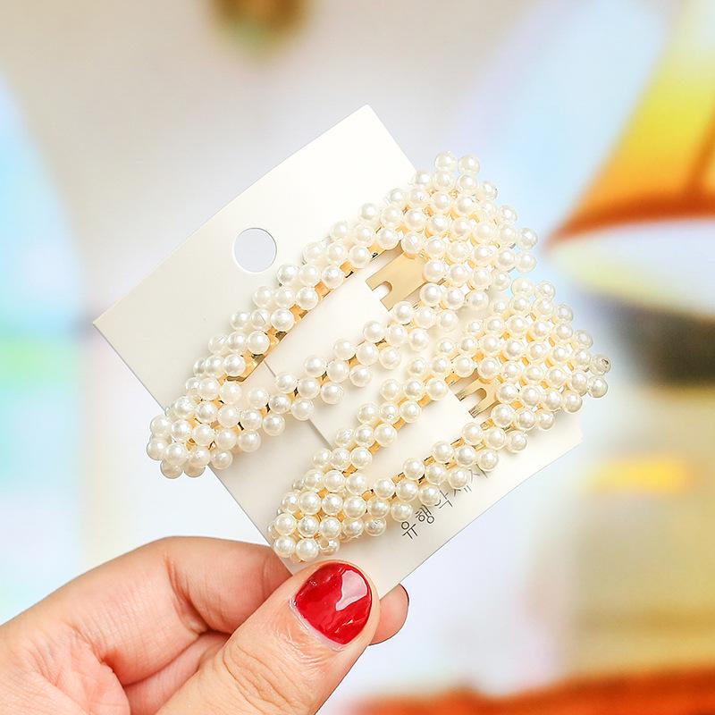 Korean Celebrity BB Hair Clip Set - Pearl Bow & Bangs Accessories