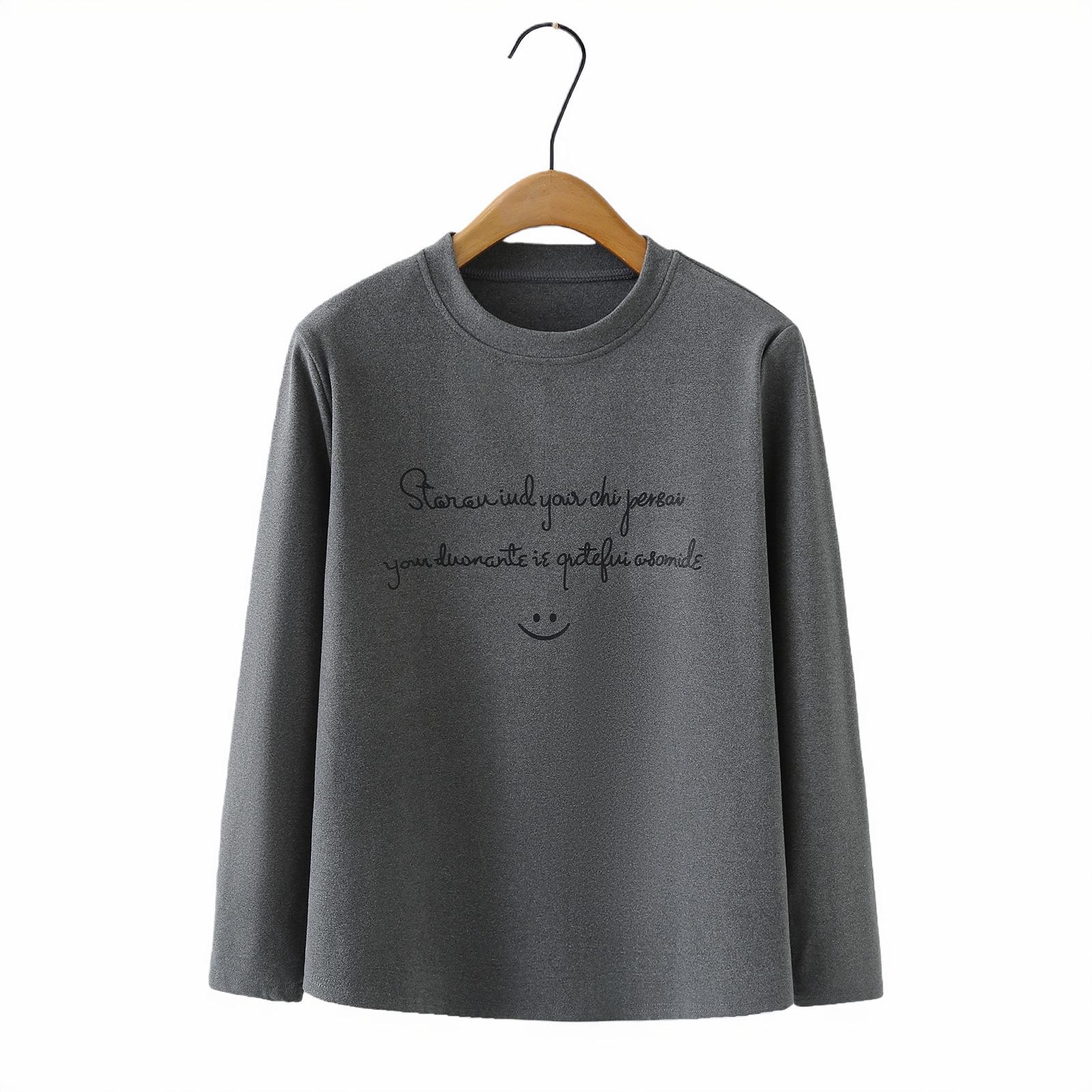 

2025 Autumn/Winter Plus Size Velvet Shirt Women s Slimming Long Sleeve Top with Lettering XL серый