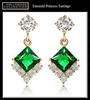 Emerald Green 18K Gold Princess Dangle Hollywood Celebrity Jewelry Earrings, 18KGP,