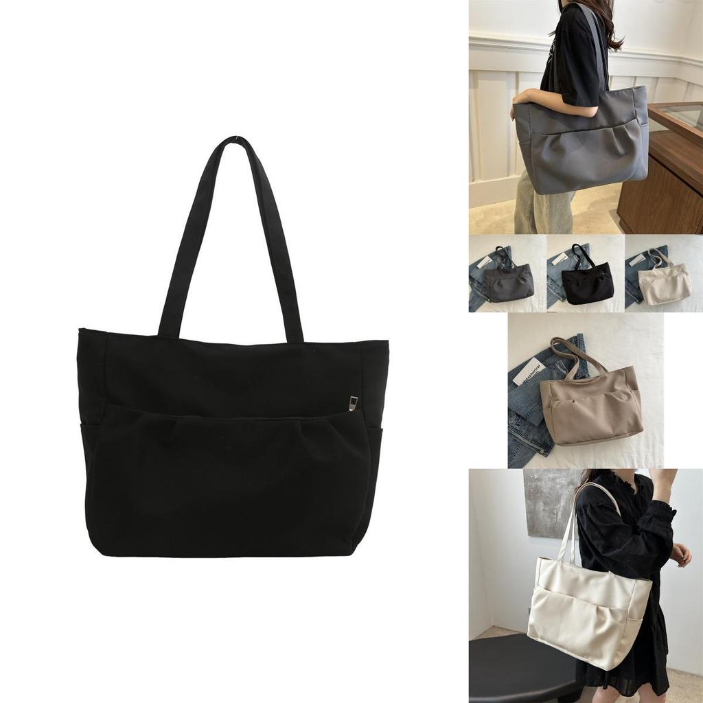 2024 Fashionable Large Capacity Canvas Tote Bag Stylish Commuter Shoulder Bag In White Gray Black Khaki Colors