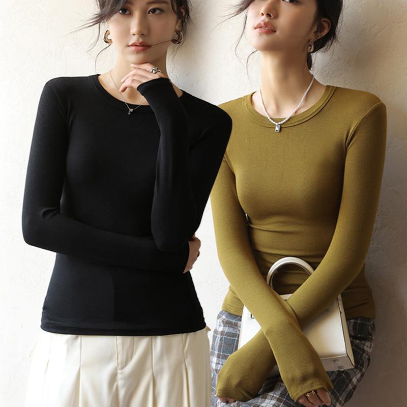 Spring Autumn and Winter Bottoming Shirt Modal Round Neck Inner Slim Senior Sense of Long-sleeved Tops