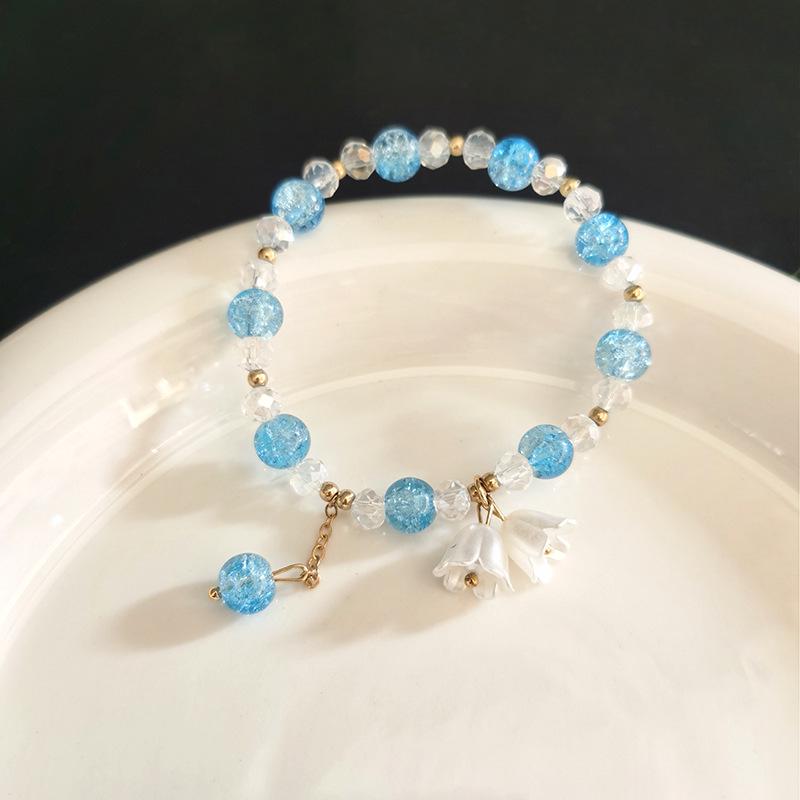 Forest Butterfly Glass Bracelet with Ice-Cracked Flower Beads