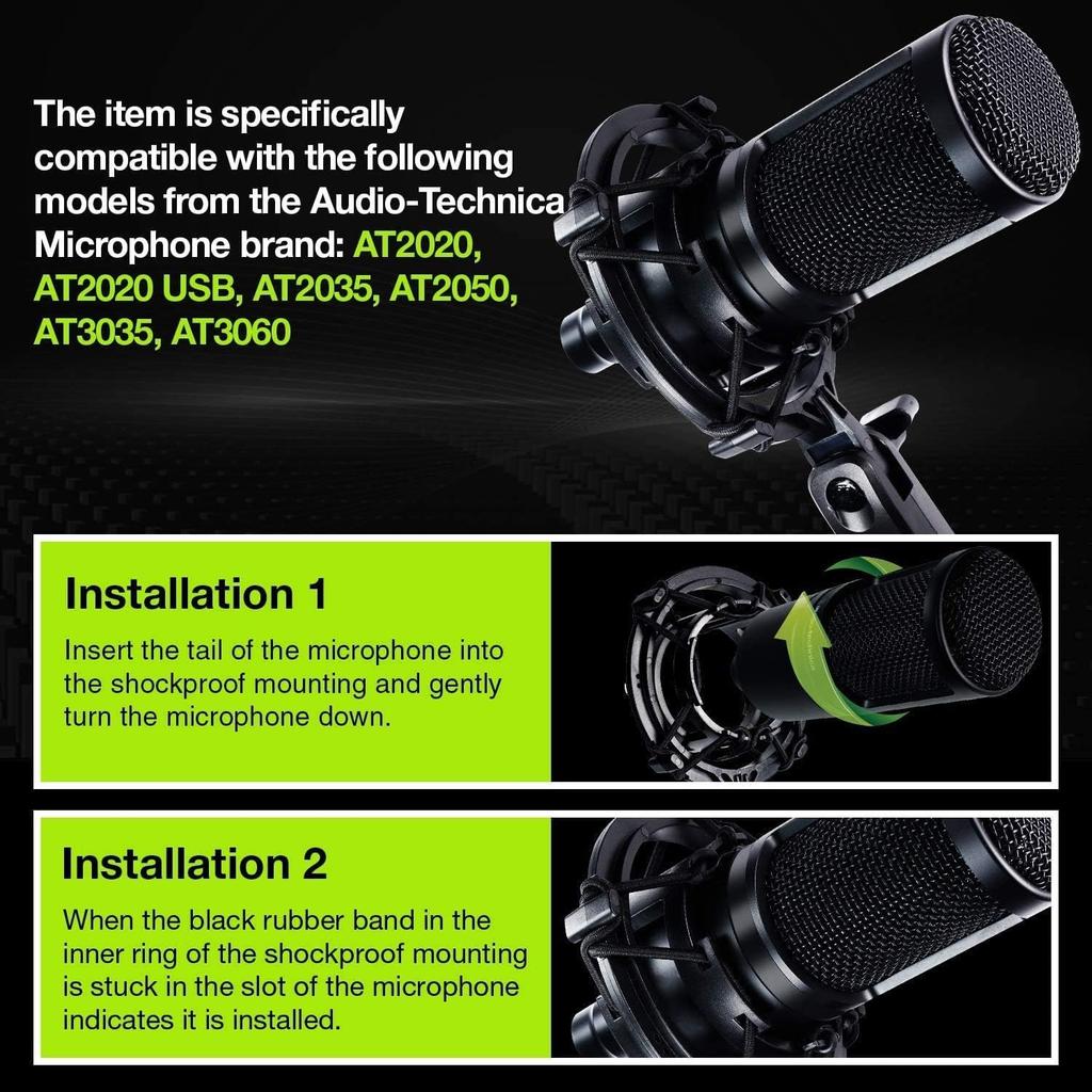 Etour AT2020 Microphone Shock Mount with Pop Filter, [Custom for Audio-Technica Microphones] Anti-Vibration Suspension Shock Mount Holder Clip