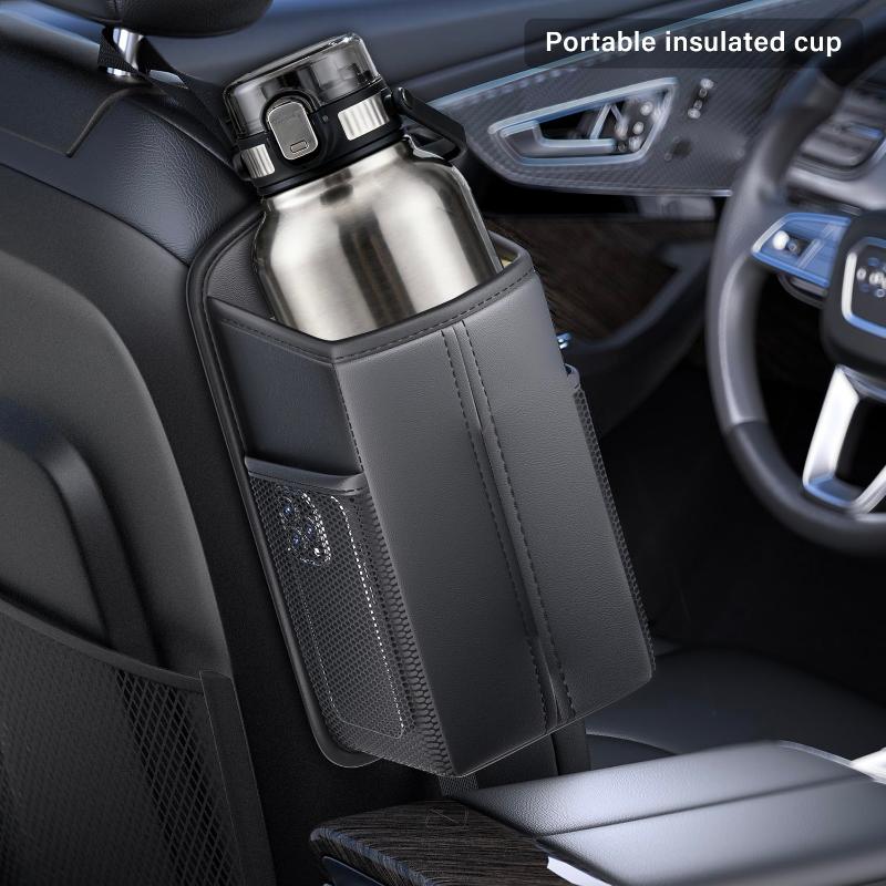 Car Seat Side Organizer Multifunctional Tissue Box Holder with Storage Pouch Universal Fit for SUV Sedan Truck Road Trips