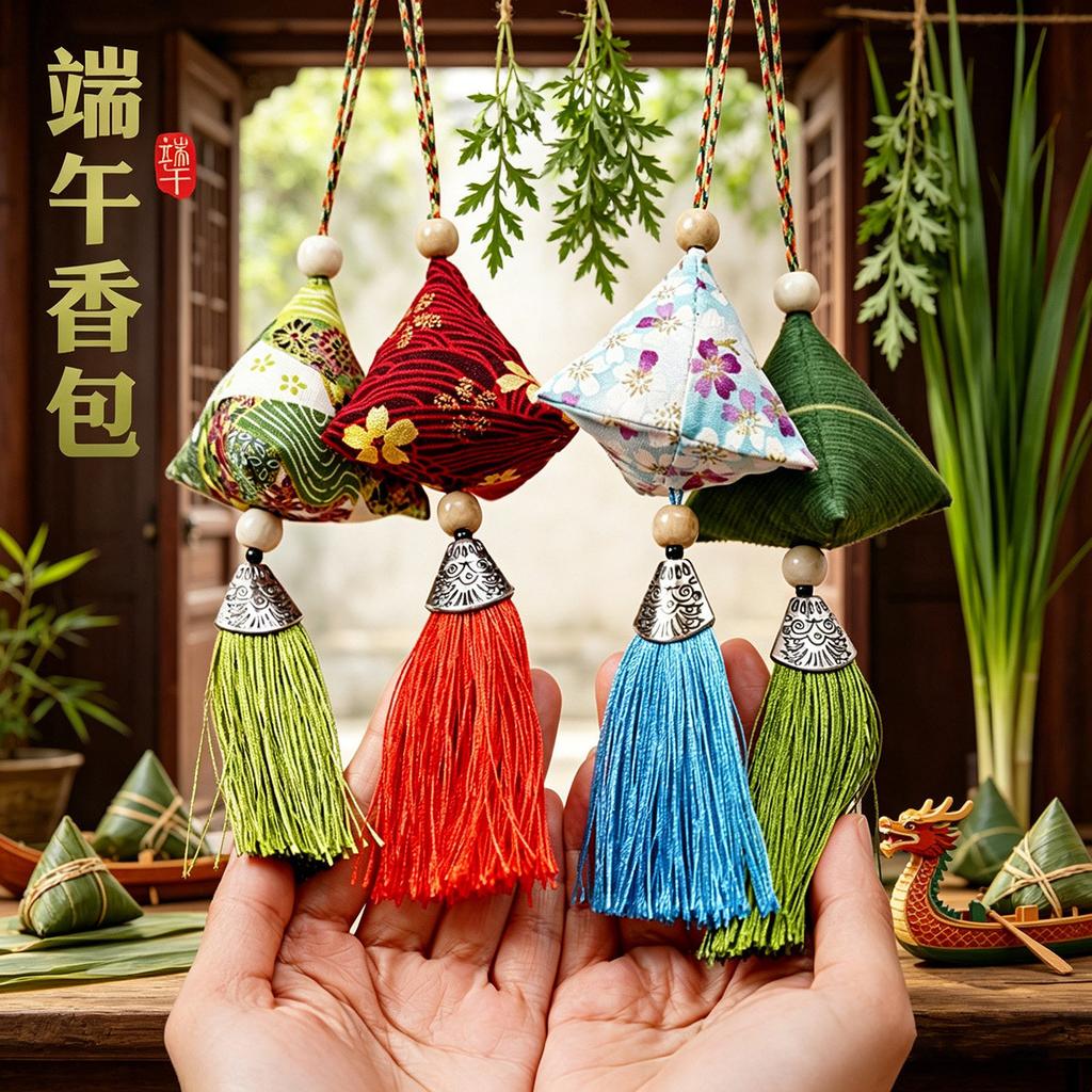 Dragon Boat Festival zongzi wormwood sachet wormwood leaf sachet pendant gift portable fringed finished bag