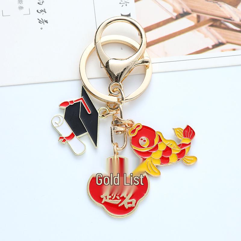 Golden List Graduation Keychain: Doctor s Hat Koi Pendant for Student Backpack - Pass All Exams Small Gift