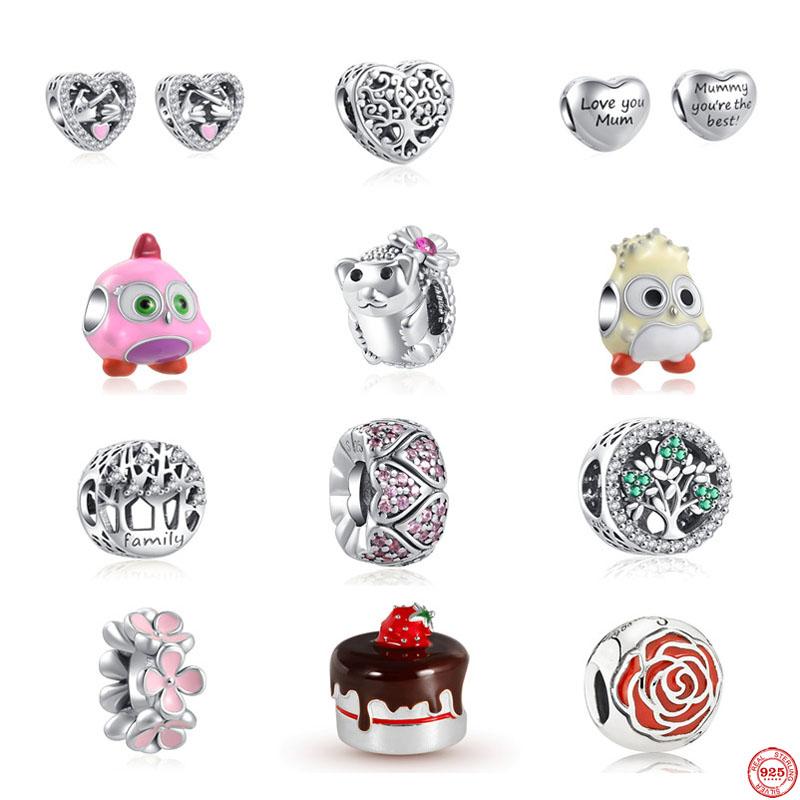 925 Sterling Silver New Family Tree Cake Bird Mum Bead Fit Original Fashion Charm Bracelet For Making Women Berloque Authentic