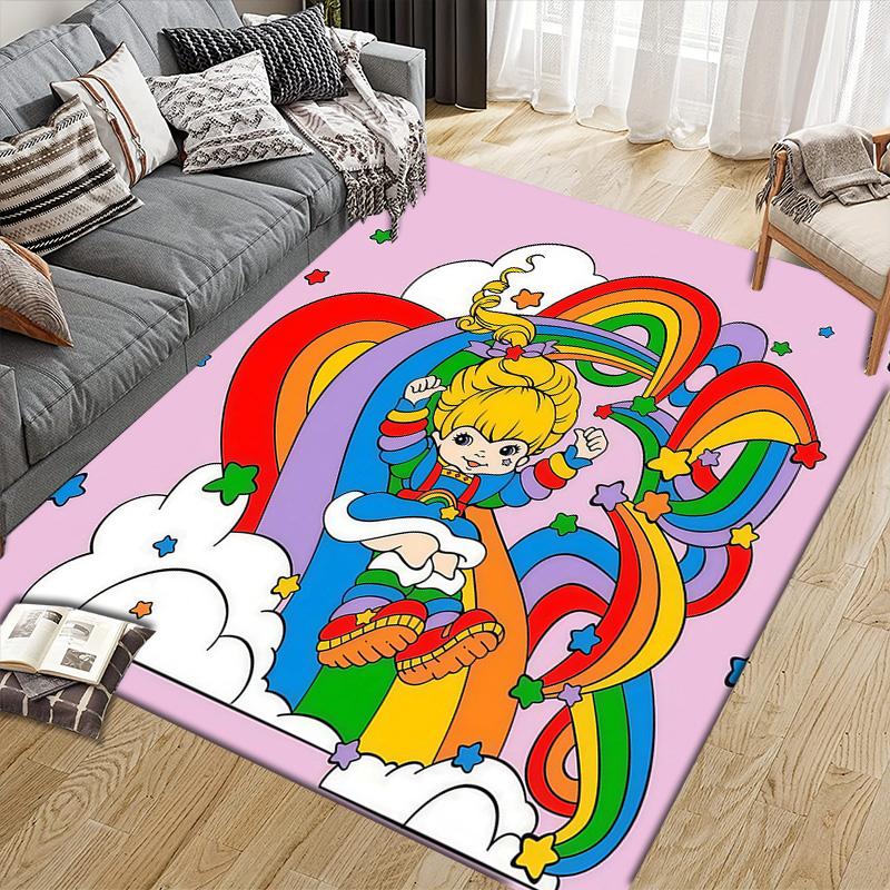 Rainbow Brite2 Flannel Pattern Square Carpet,Area Rug,Carpet Rug for Living Room Bedroom Sofa Playroom Decor,Non-slip Floor Mat
