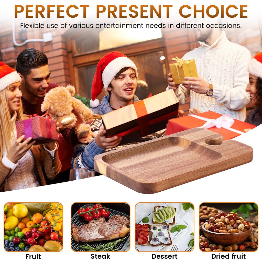 2/6Pcs Wine Appetizer Plates Wood Serving Platter with Glass Holder Fruit Snacks Sushi Food Wood Serving Plates Kitchen Tools