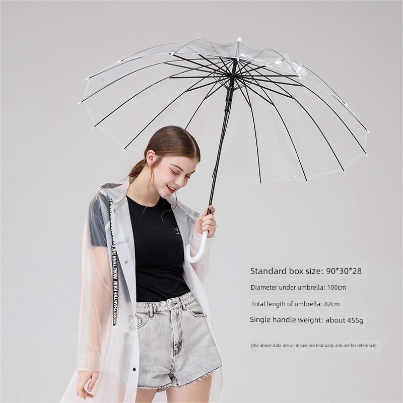 Transparent Long-Handle Umbrella with 16 Reinforced Ribs, Fresh Style, 8-Rib Transparent Umbrella, Fresh Sun Umbrella, Unisex Long-Handle