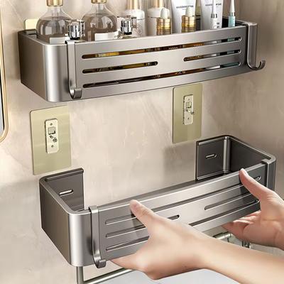No Need To Drill Walls for Installation Aluminum Bathroom Shelf Shelves Shampoo Rack Storage Holder Kitchen Organizer Wall Rack