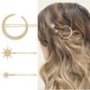 3Pcs Women Crystal Side Hair Clip Pins Metal Hair Barrettes Girl Hair Accessories Stars Moon Rhinestone Clips Set Star Hairpins