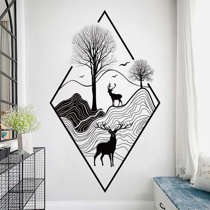 Nordic Style Ins Deer Door Stickers Home Decor Removable Hallway Stair Decoration Vinyl Mural Decals