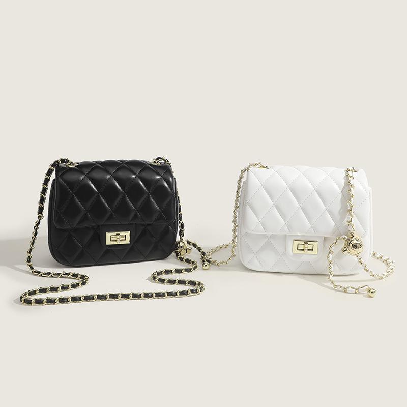 2024 New Fashionable Small-style Quilted Chain Bag with Small Gold Ball, Women's High-end Versatile Crossbody Shoulder Bag