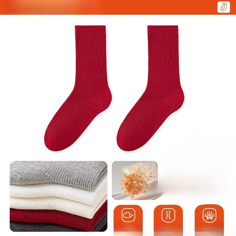 

Женские весенне-осенние однотонные антибактериальные дезодорирующие бесшовные носки с двойной иглой из хлопка с махровой петлей 1 pair красный