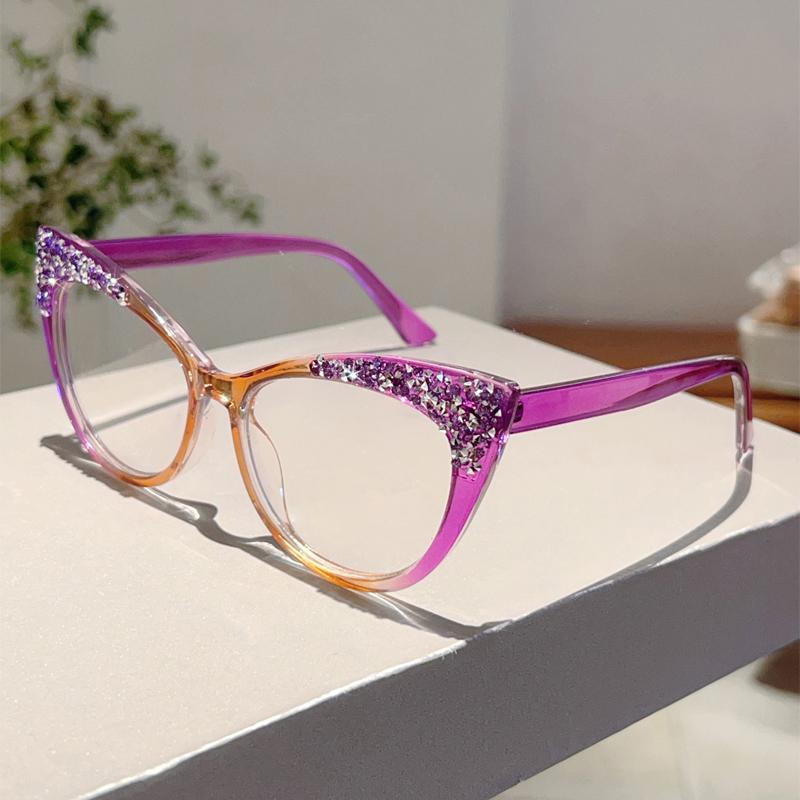 KAMMPT Fashion Cat Eye Multi Color Frame Women's Trendy Crystal Shiny Glasses Non-prescription Original Brand Design Eyewear