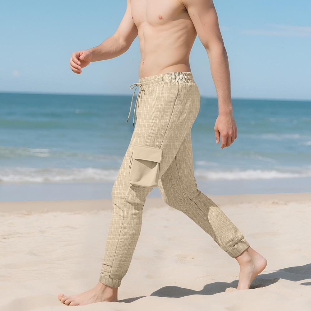 Men's Casual Cargo Pants Multi-Pocket Outdoor Hiking Work Drawstring Pants for Spring Autumn Travel Camping