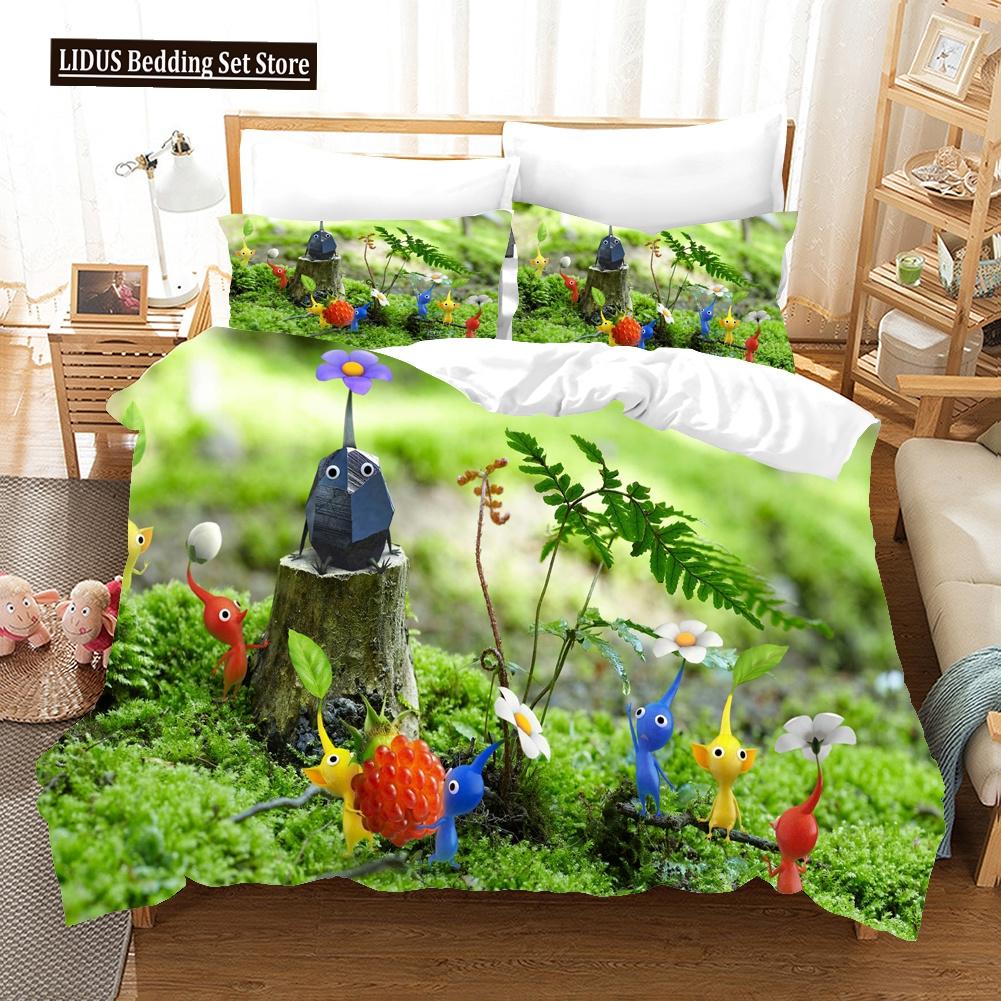 

3D Anime Pikmin Bedding Sets Duvet Cover Set With Pillowcase Twin Full Queen King Bedclothes Bed Linen 135x200cm