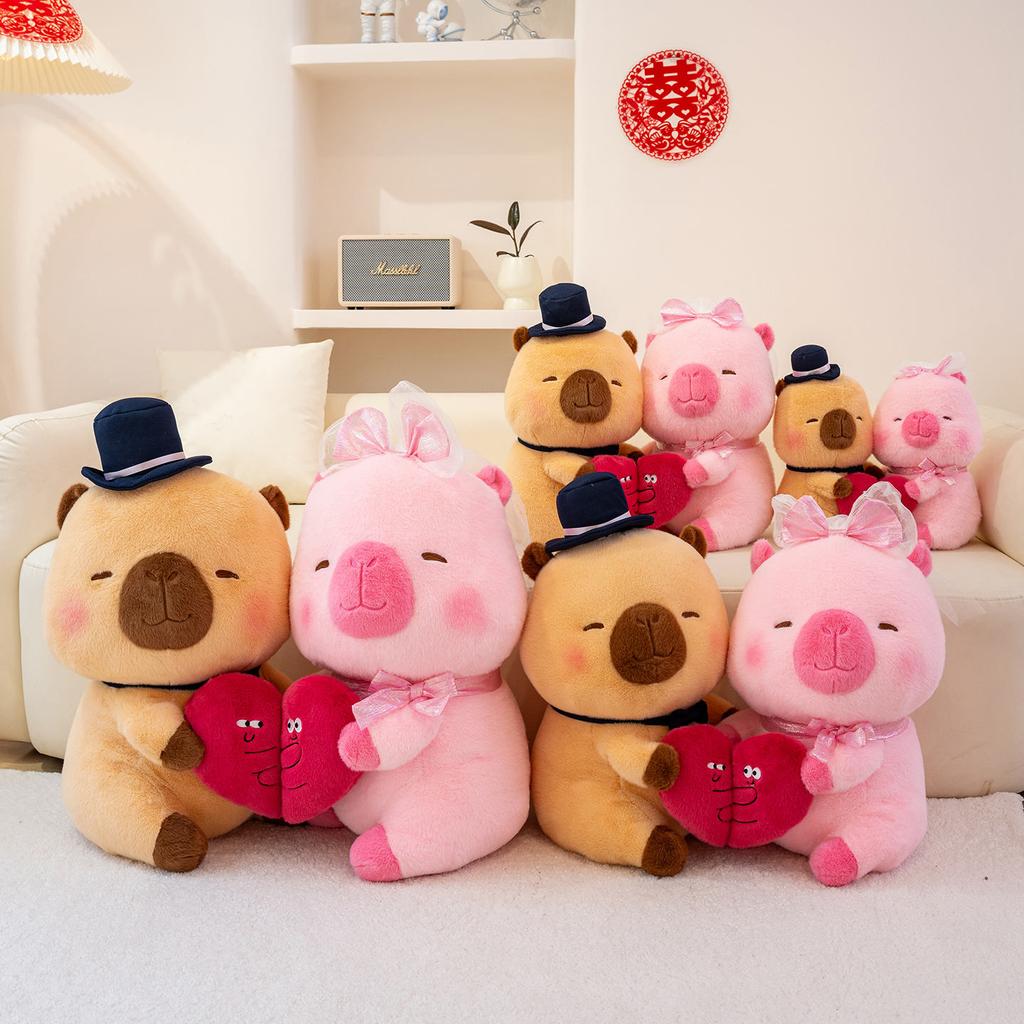 A Couple Of Capybara Plush Toy Holding Heart Stuffed Capybara Pillows For Valentine Day Gifts