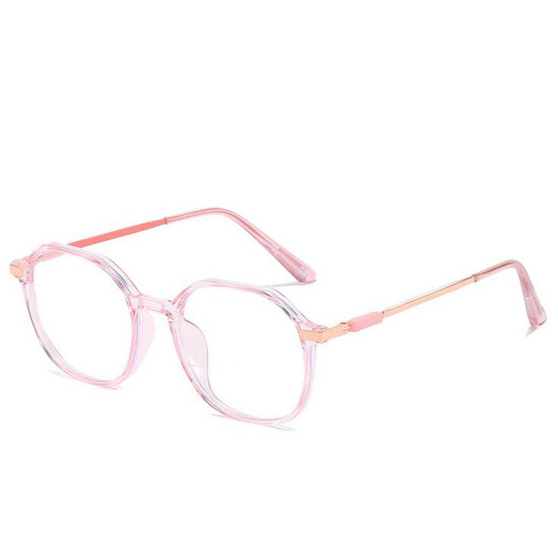 Transparent Pink Frame Polygon Anti Blue Light Myopia Glasses Finished Women Stundent Prescription Spectacles 0 -0.5 -1.0 To -6