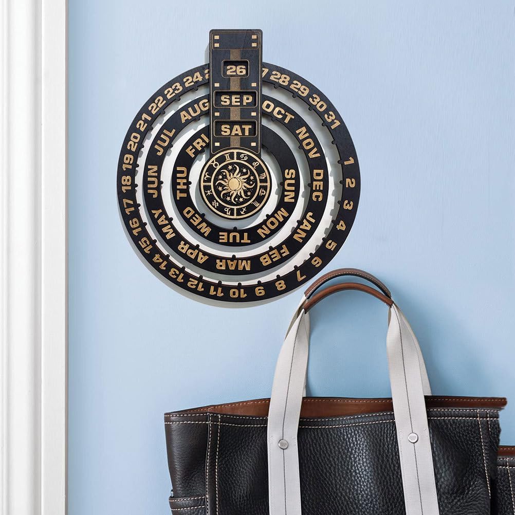 Ciieeo Wooden Perpetual Calendar Wall Hanging Home Decor Craft Wall Calendar with Rounded Corners for Home Office and Restaurant Decoration