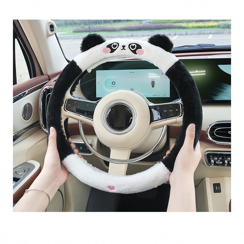 Winter Cartoon Steering Wheel Set Interior Decoration Plush Embroidered   Handlebar Gloves Cute