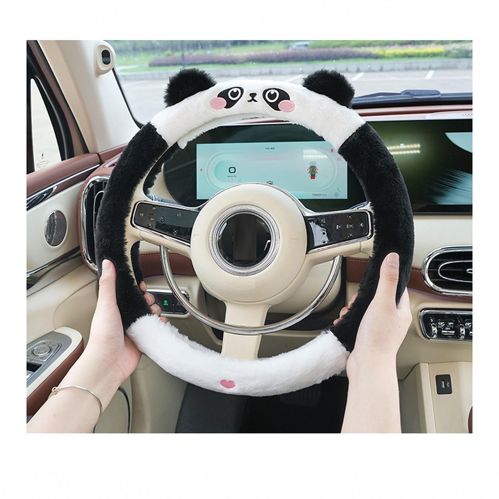 

Winter Cartoon Steering Wheel Set Interior Decoration Plush Embroidered Handlebar Gloves Cute One Size