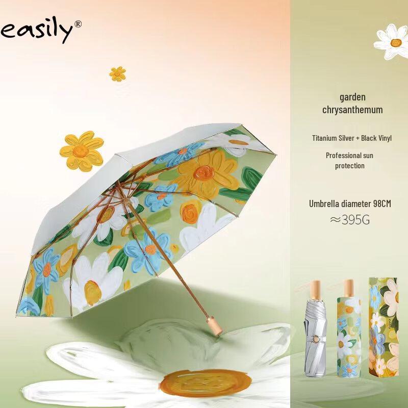 easily Oil Painting Series Titanium Silver 3-Fold Sun/Rain Umbrella