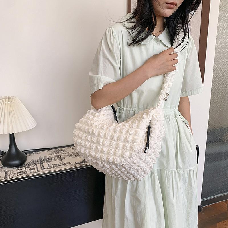 2025 New Seersucker Pleated Niche Knitted Bag Women's Casual One-shoulder Cross-body Large Capacity Cloud