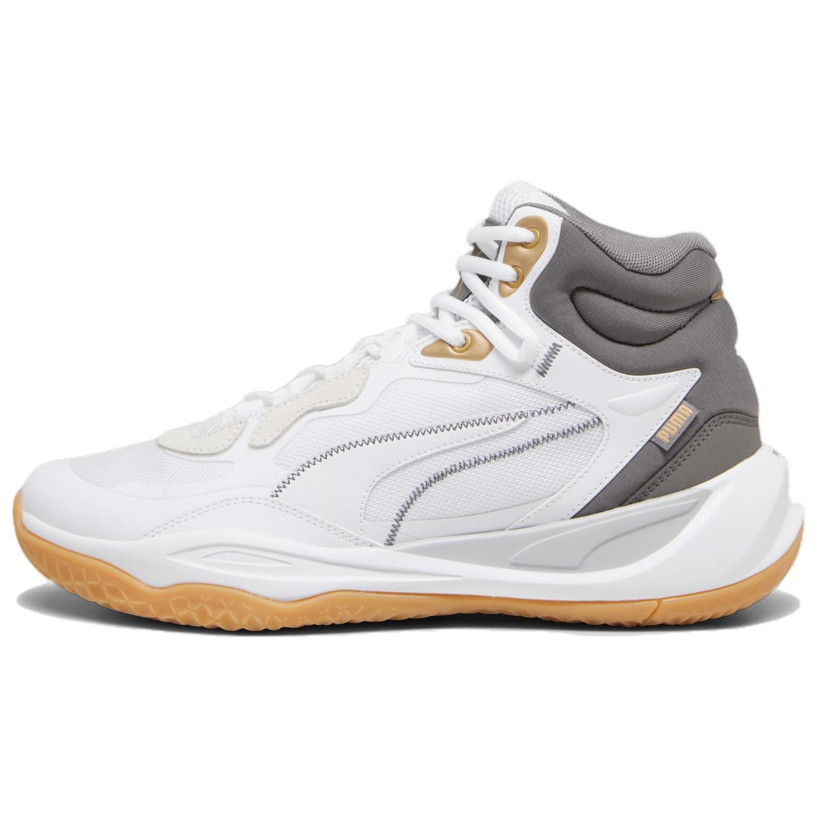 PUMA Playmaker Pro Mid Trophies  White Grey Gold  Men s 379019-01 EU 44