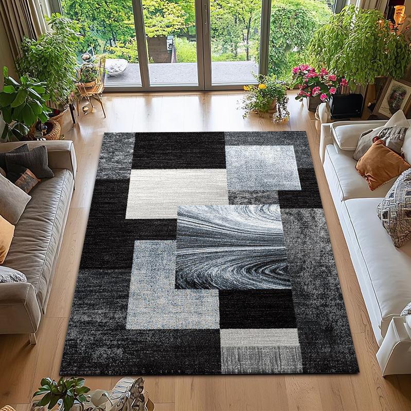 RAKKS Modern Geometric Area Rug Soft Black Gray Abstract Grid Office Living Room Sofa Floor Mat Study Game Carpet Home Decor