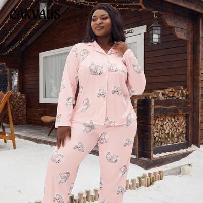 Pigiama da Donna Autunno e Inverno Moda Stampa Semplice Ampio Manica Lunga Completo per la Casa