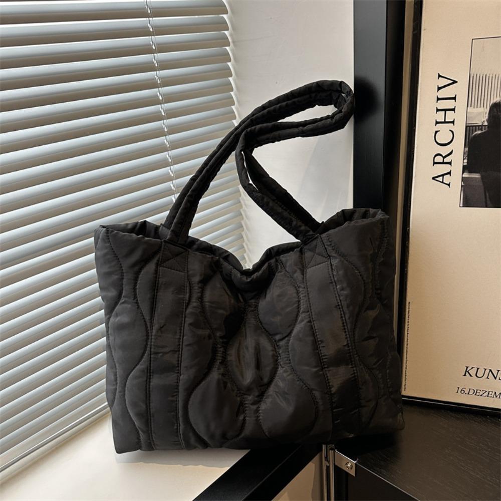 Casual Solid Color Shoulder Bags Quilted Large Capacity Tote Bag Handbags Women