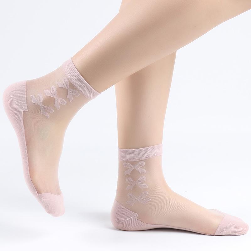 5 Pairs Fashion Transparent Socks Bow Floral Transparent Silk Socks Crystal Silk Socks for Women