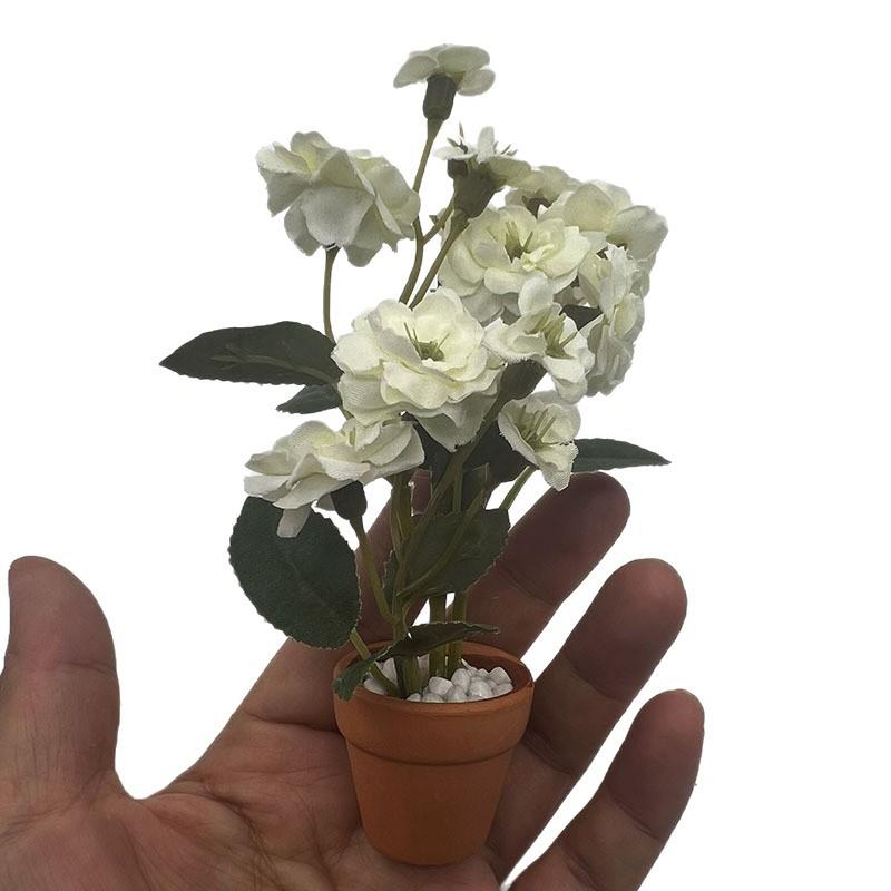 Miniature Rose Potted Plant 1Pc 112 Scale Flowerpot Bonsai for Dollhouse Home Decor Lifelike Desk Ornament Photography Prop