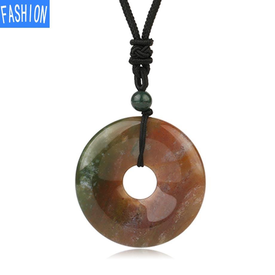 Creative European And American Natural Stone Nostalgic Concentric Ring Safety Clasp Pink Crystal Sweater Necklace