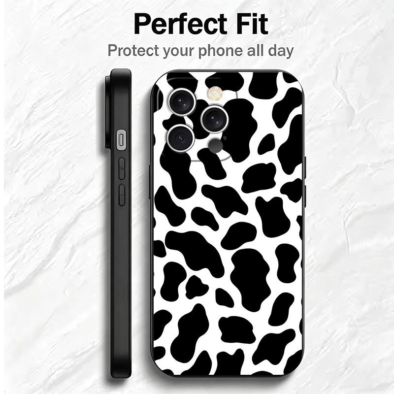 White Black Dairy Cattle Symbol Soft Phone Case for iPhone 16 16E 17 Air 15 Pro Max 14 Plus 13 Mini 11 12 7 Black Cover Back She