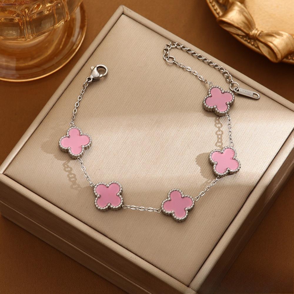 Steel-colored Four-leaf Flower Bracelet 13MM Titanium Steel Chain Four-leaf Clover Double-sided Non-fading OL Mother-of-pearl Exquisite Bracelet