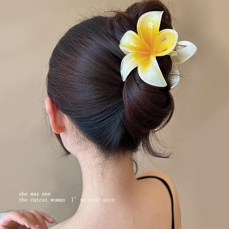 Colorful Pink Frangipani Flower Hair Clip for Bangs