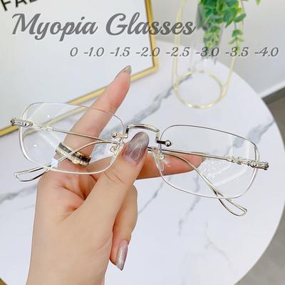 Premium Randlose Rechteckige Damen-Myopiebrille Minus Dioptrien Brillen Trendige Nahsicht Brillen Dioptrien 0 bis -4,0
