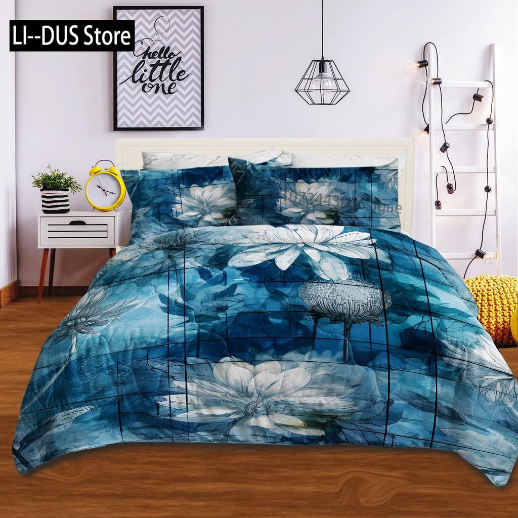 Watercolor Lotus Duvet Cover SetDecorative 3 Piece Bedding Set With 2 Pillow Shams Queen King Full Size All-Season Room Decor