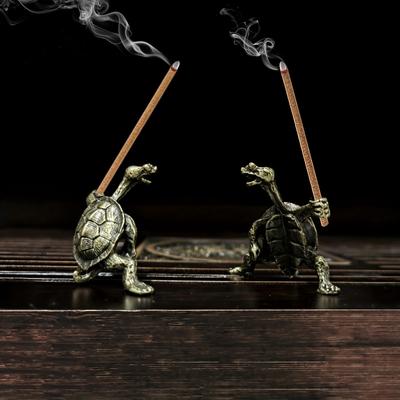 Brass Turtle Incense Burner Kung Fu Style Animal Desktop Ornament Creative Home Decor Retro Craft Meditation Aromatherapy Holder