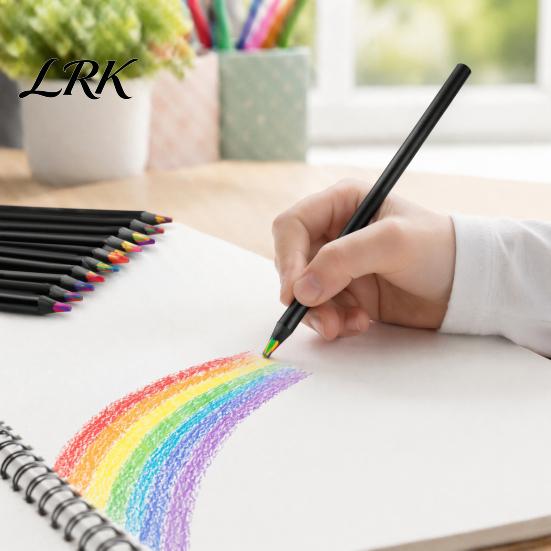 Buntstifte für Kleinkinder 12 Stück Regenbogenfarbene Stifte, mit schwarzem Holzschaft und langlebigen Malzubehör für Kinder, Bleistiftkern, Kunsttraining Skizzieren